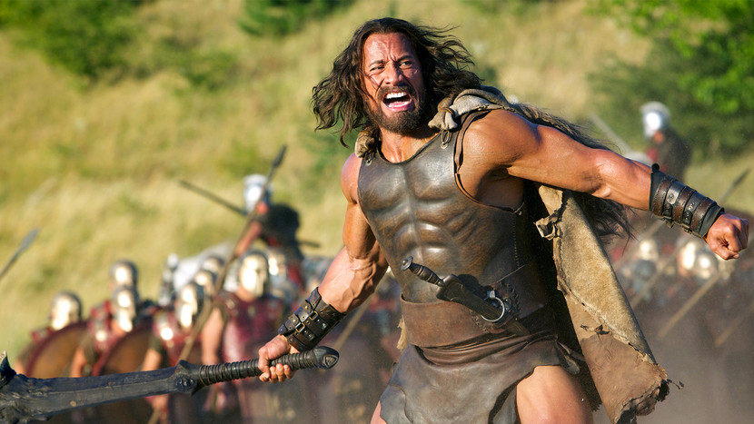 Dwayne Johnson The Rock in the movie Hercules, leading the battle