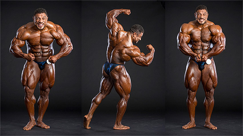 Roelly Winklaar showing a number of different poses that show his muscular body.