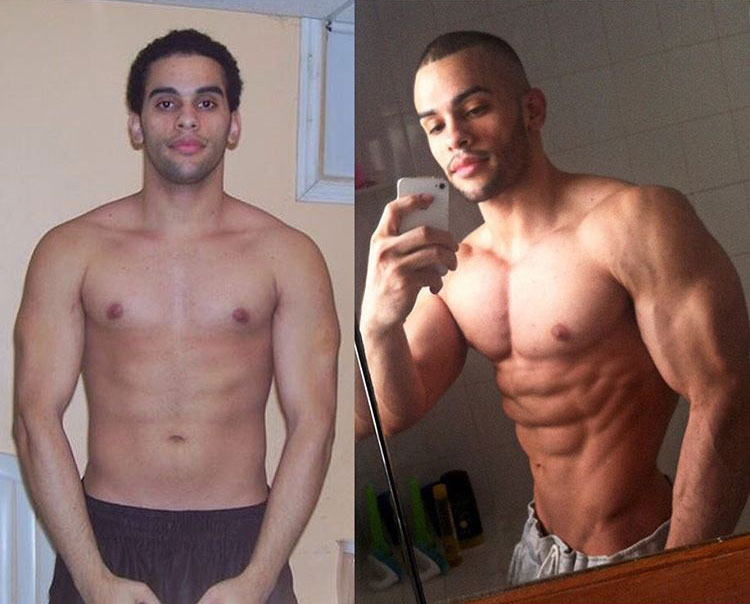 Alex Los Angeles in two pictures standing side by side. One a before picture, and the other, an after picture of his transformation