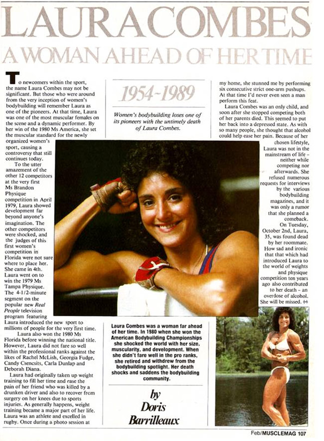 A tribute to Laura Combes from muscle magazine after her death. 