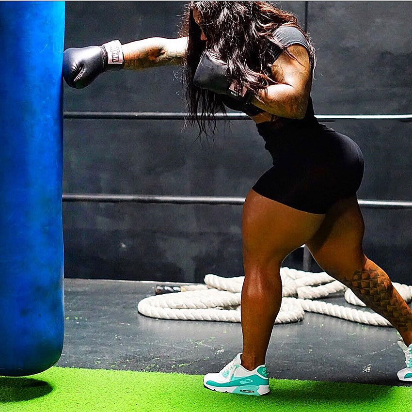 Rahki Giovanni boxing in the gym