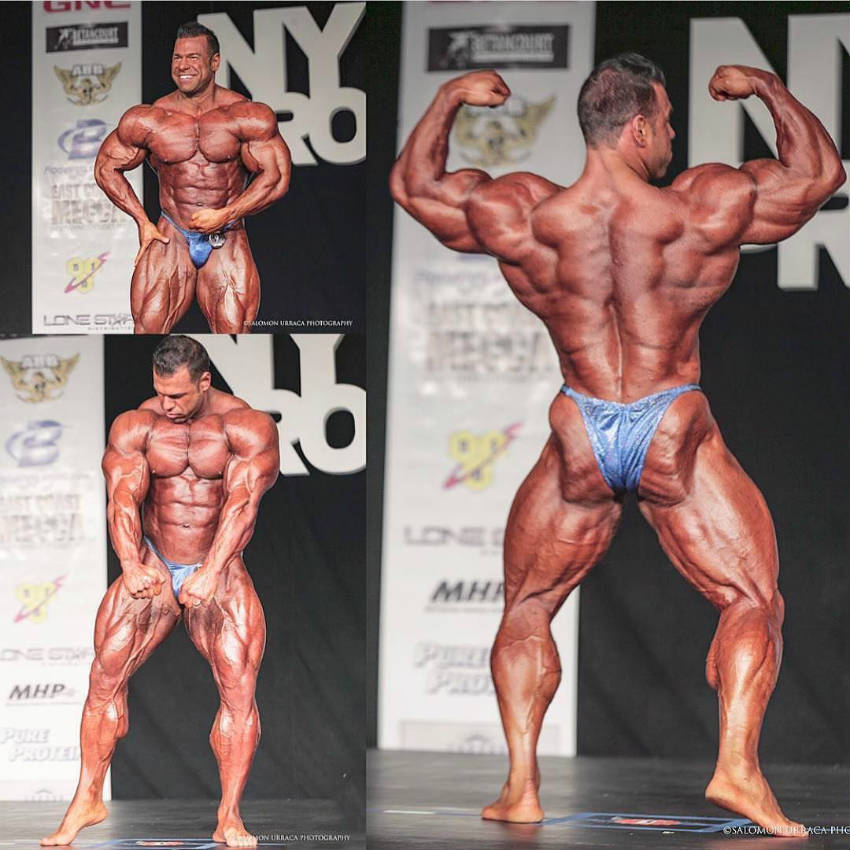 Steve posing at a competition from 3 angles