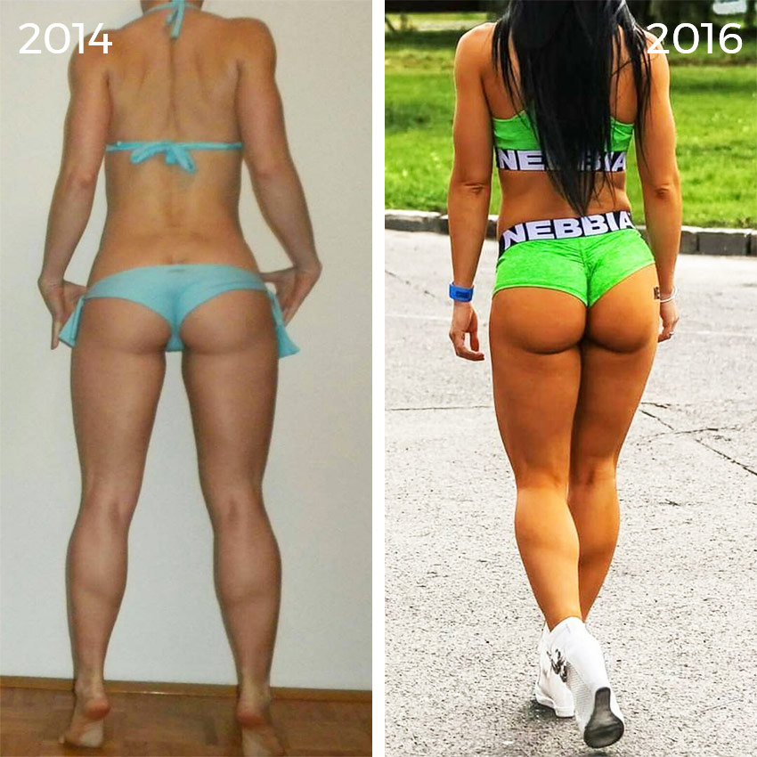 Valerija Slapnik transformation picture from 2014 to 2016, displaying the extent of her progress as a bikini athlete.