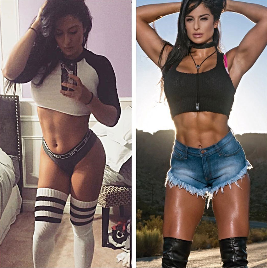 Valia Ayyar standing in two pictures comparing her before and after transformation to fit, strong and healthy