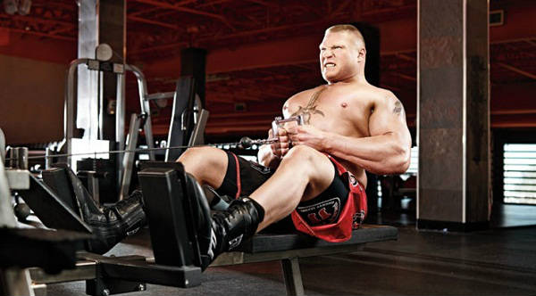 brock lesnar completing a seated row.