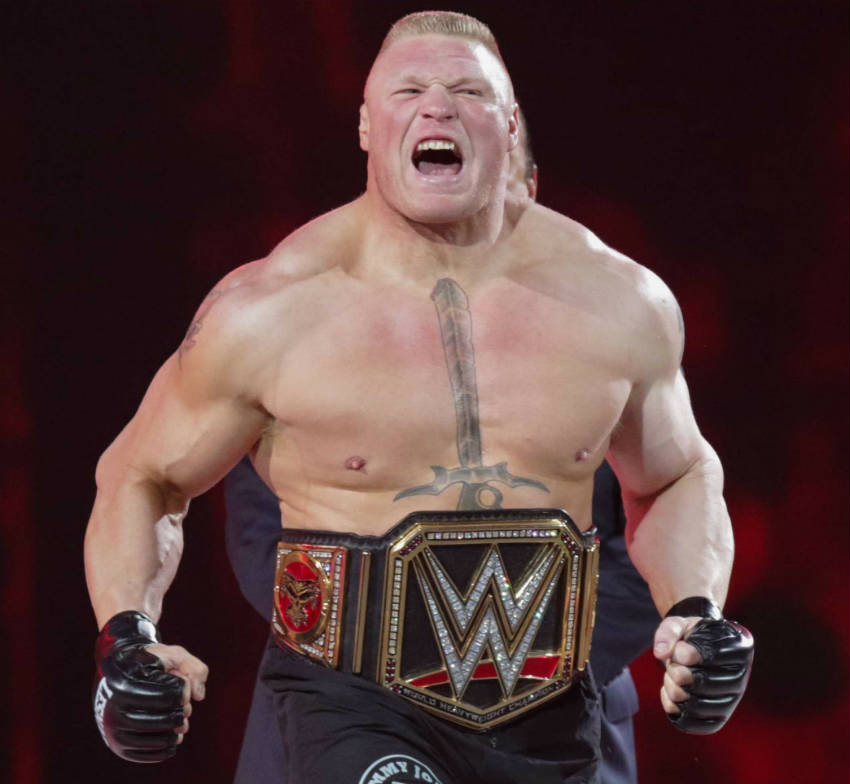 brock lesnar wearing wwe belt