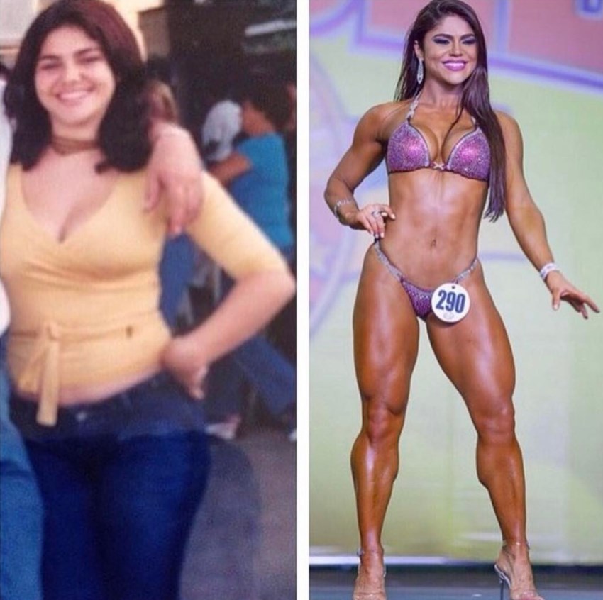 Flavia Baraky Tavares transformation from overweight to fit model on a stage