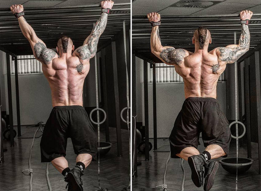 Miha Zupan completing a pull up on a bar