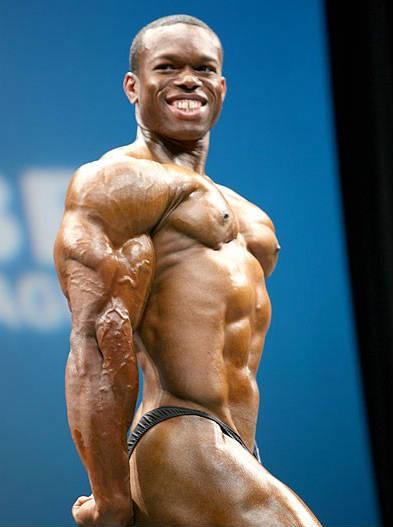 Daron Lytle showing his large pecs from a side view