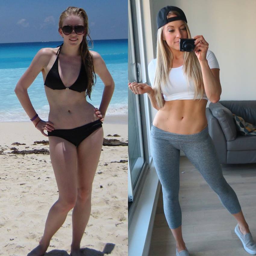Katie Crewe transformation picture from an average looking girl to fit model
