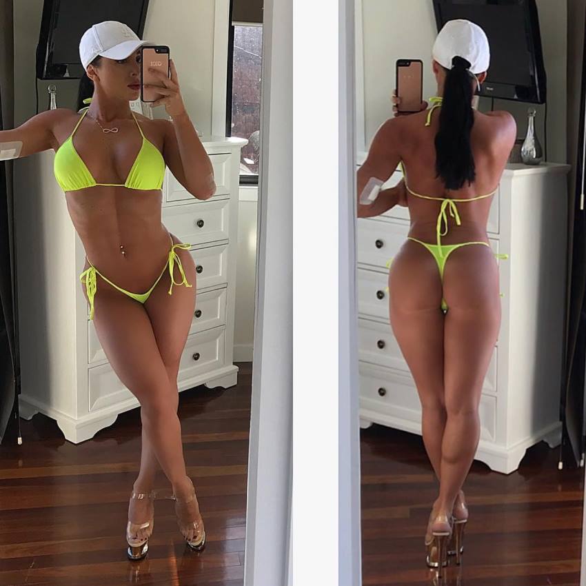 Giorgia Piscina taking a selfie of her fit front body, and also, her awesome legs and glutes from the back