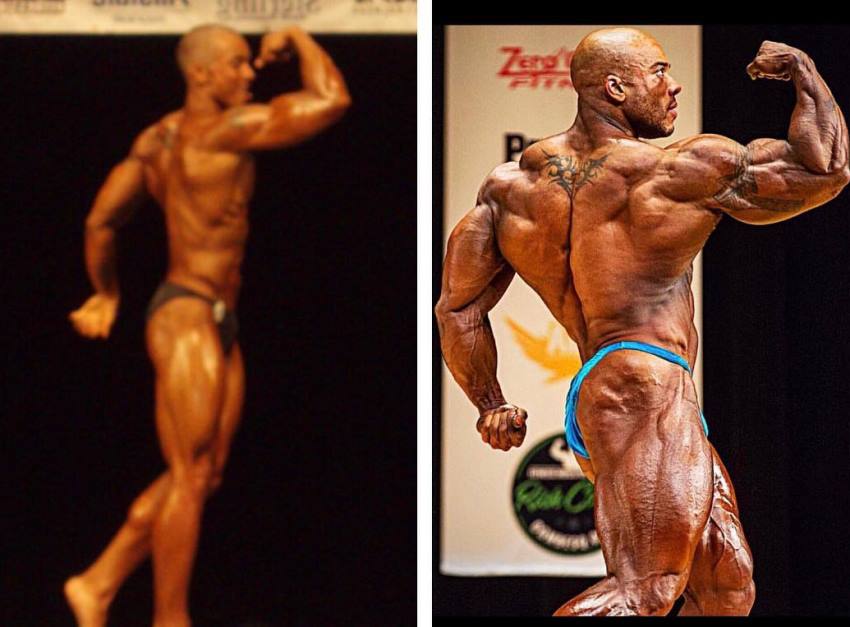 Sergio Oliva Jr's transformation on the stage from when he just started competing to a pro muscular bodybuilder