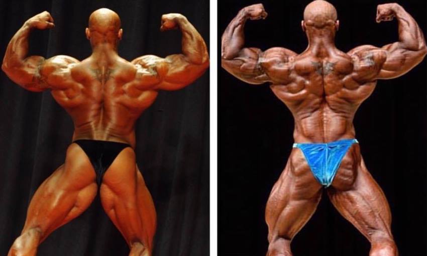 Sergio Oliva Jr transformation pic on the stage, muscular back to even more muscular and defined back