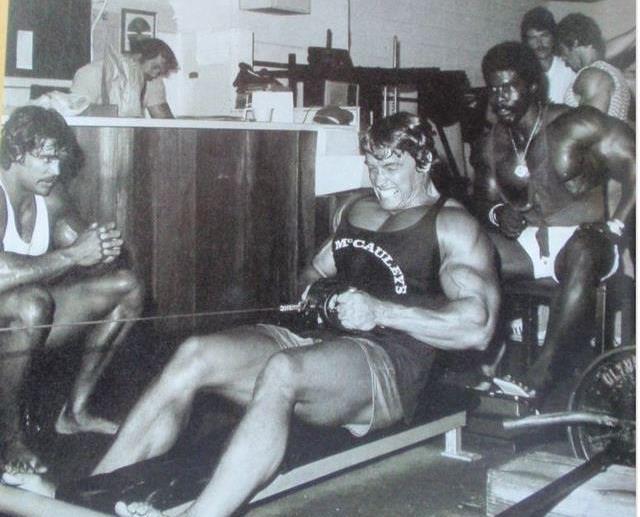 Denny Gable on the left, watching Arnold train