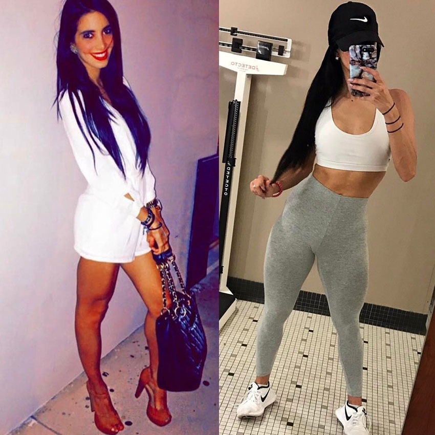 Diana Ruiz before she started her fitness journey compared to now.