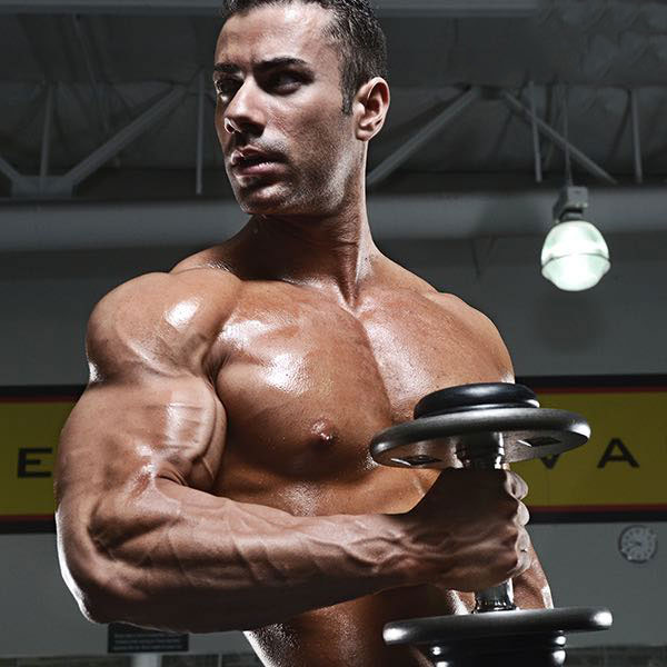 Alex Carneiro performing hammer curls.