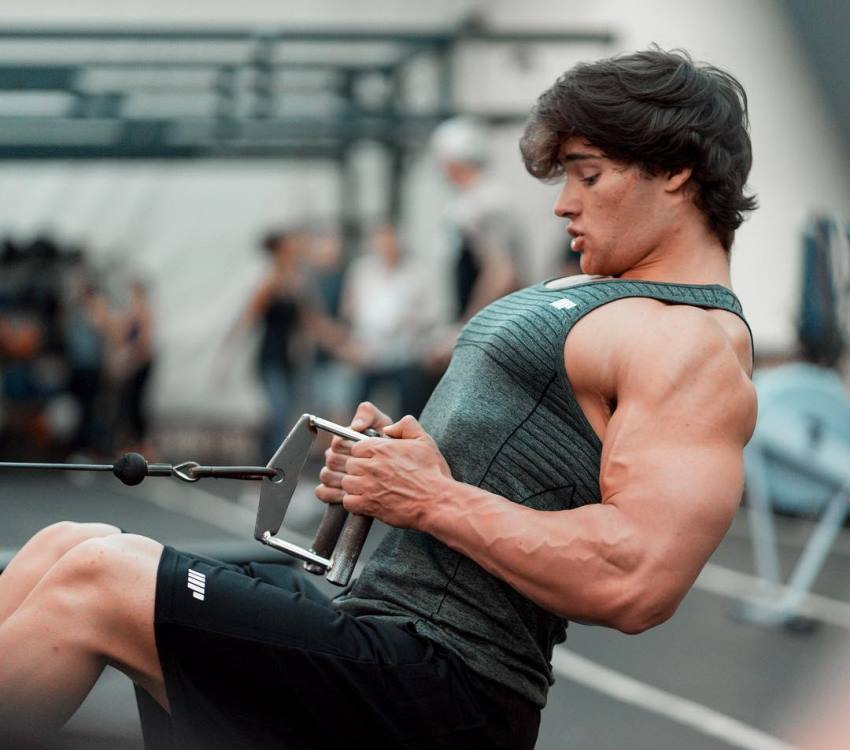 Dylan McKenna doing cable rows for his back