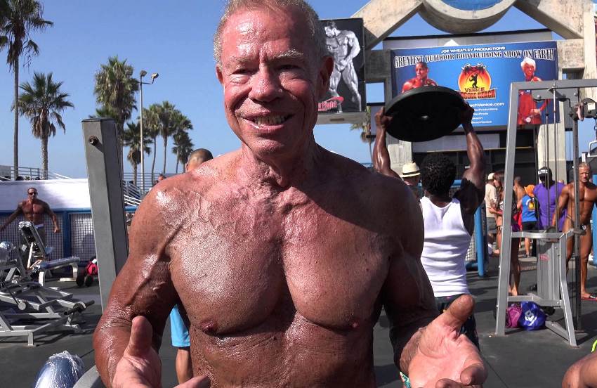 Jim Arrington shirtless at Muscle Beach, Venice