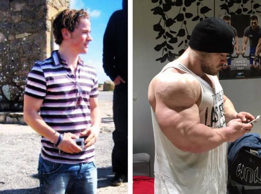 Nicolas Vullioud transformation before he began his bodybuilding journey and now