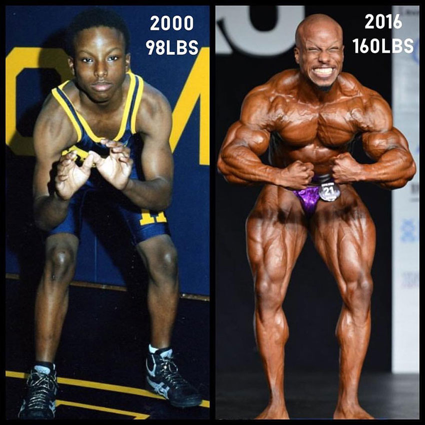 Shaun Clarida before compared to when he gained considerable muscle mass.