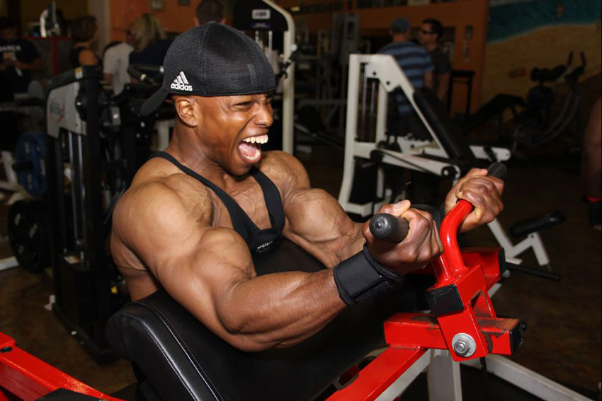 Shaun Clarida performing bicep curls on a machine.