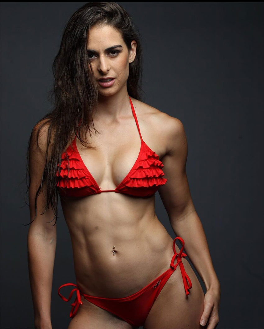 Stephanie Sequeira posing in a bikini in a photo shoot.