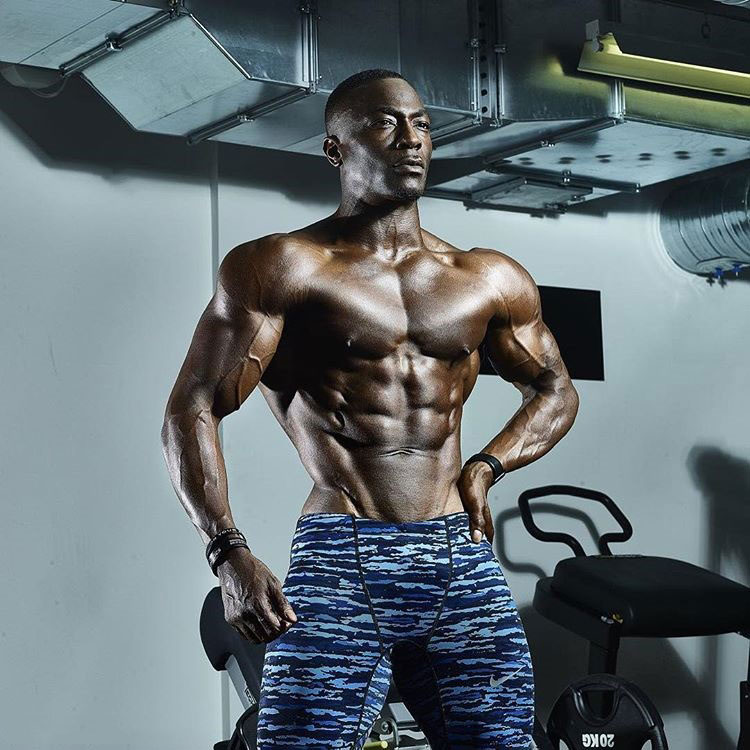 Williams Falade in a photo shoot in the gym.