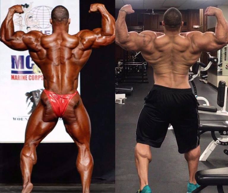 Kevin Jordan's back double biceps pose in the off-season and during the competition