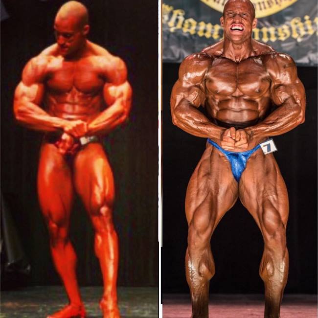 Kevin Jordan's transformation on the bodybuilding stage, before-after