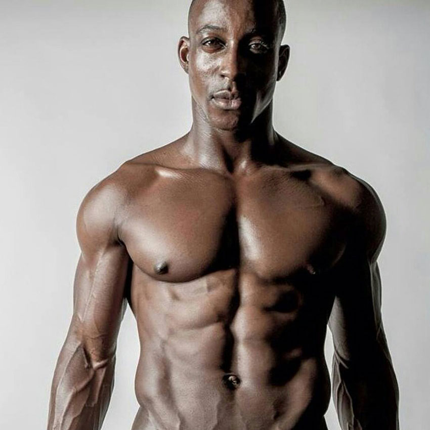 Shaka Smith showing off his lean physique in a photo shoot.