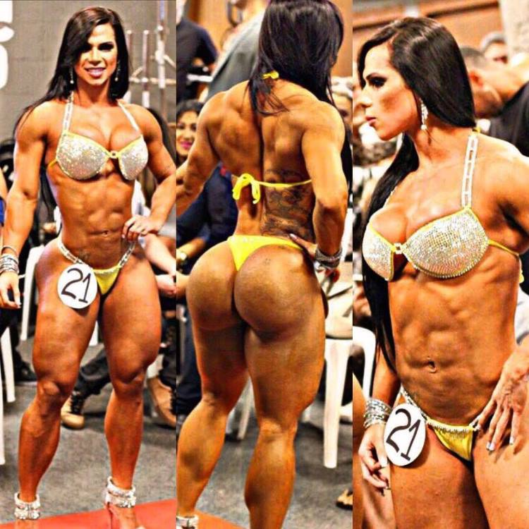 Suelen Bissolati in three different poses looking fit, aesthetic, and muscular