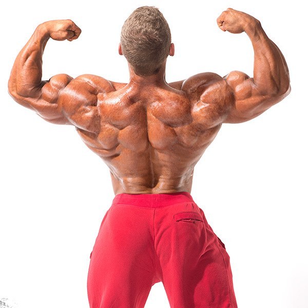 Cody Montgomery doing a back double biceps pose looking muscular and big