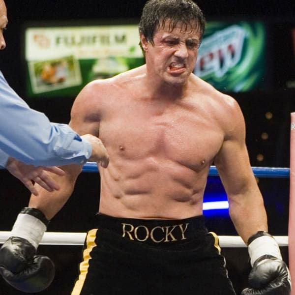 Sylvester Stallone in rocky 5 winning a fight