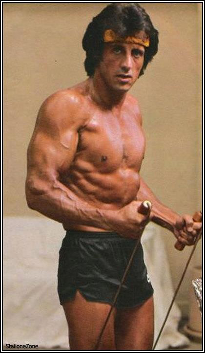 Sylvester Stallone in the 70's looking healthy, lean and muscular about to do a skipping workout