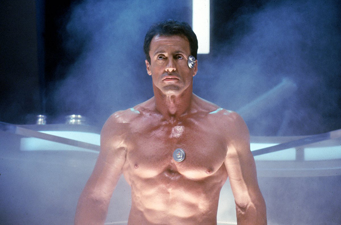 Sylvester Stallone in the film Demolition Man looking ripped