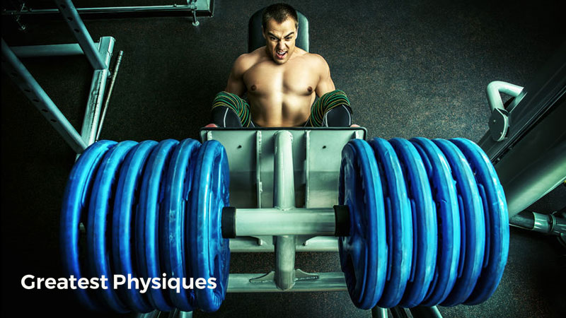 Strong athlete lifting heavy blur plates on a leg press