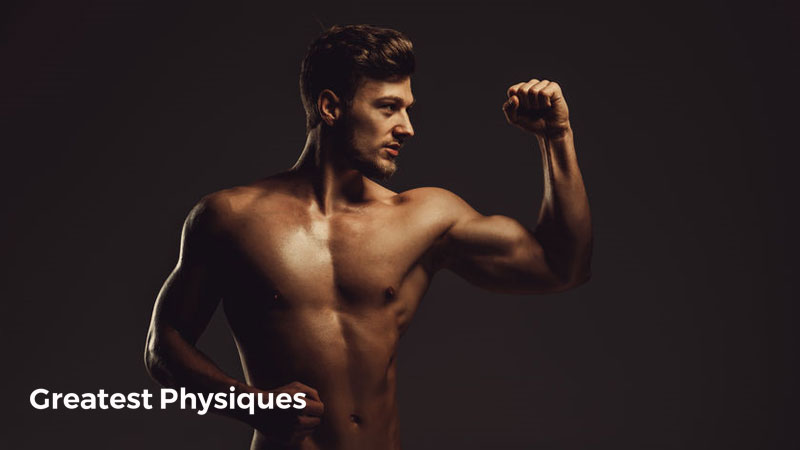 Young man athlete posing biceps curl on black background