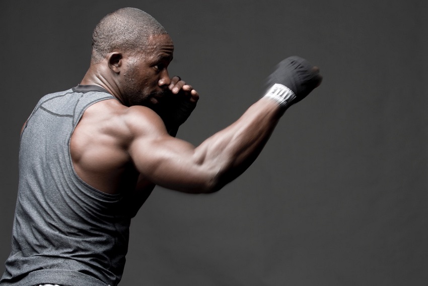 Gideon Akande doing shadowboxing looking fit and lean