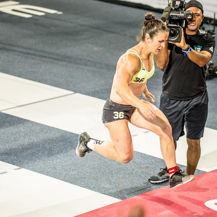 Kari Pearce running during a CrossFit competition