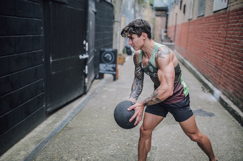 Adi Gillespie training with a ball in his hands, looking strong and fit