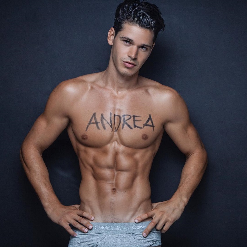 Andrea Moscon posing in a modeling photo shoot looking fit and lean