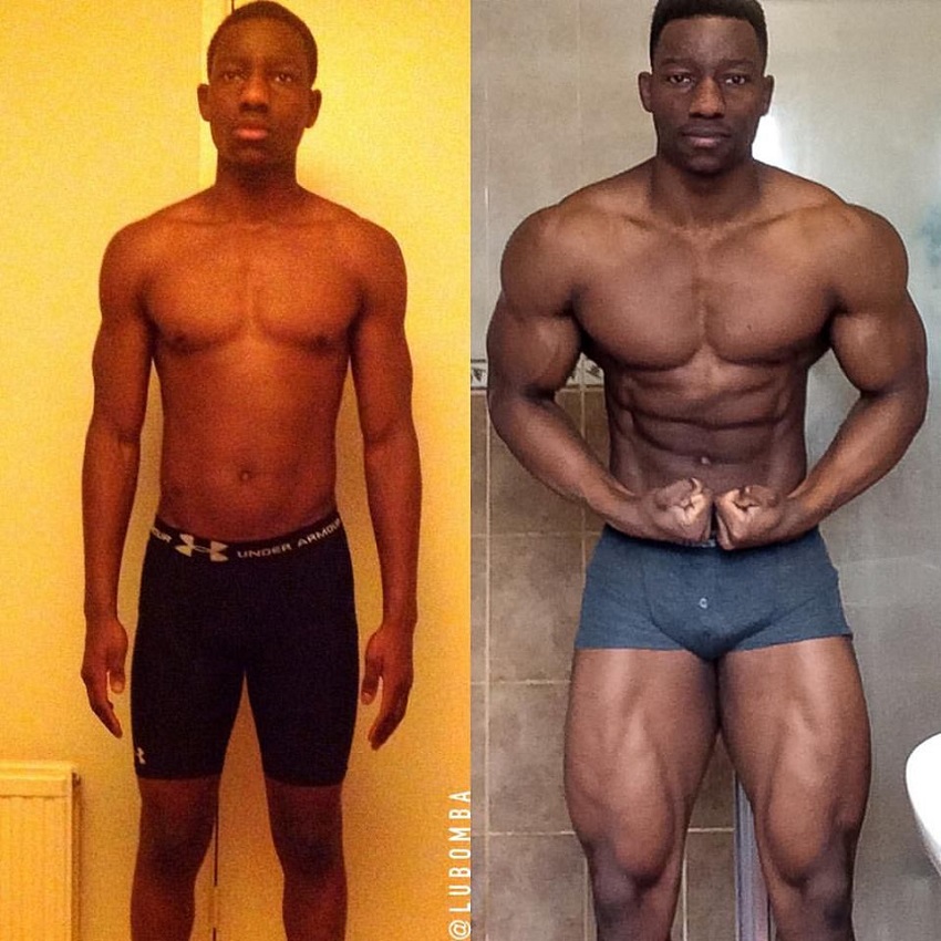 Lubomba Munkuli's body transformation in fitness and bodybuilding, from 60 kg to 95 kg