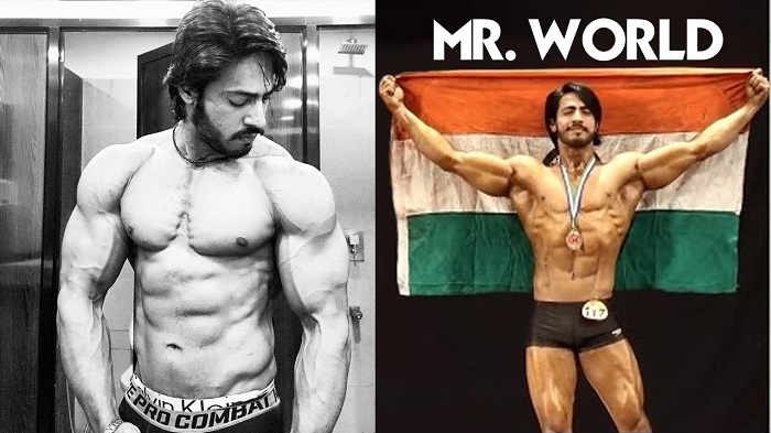 Thakur Anoop Singh in two different photos, winning Mr. World Fitness competition