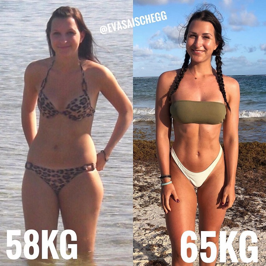 Eva Saischegg's fitness transformation before-after