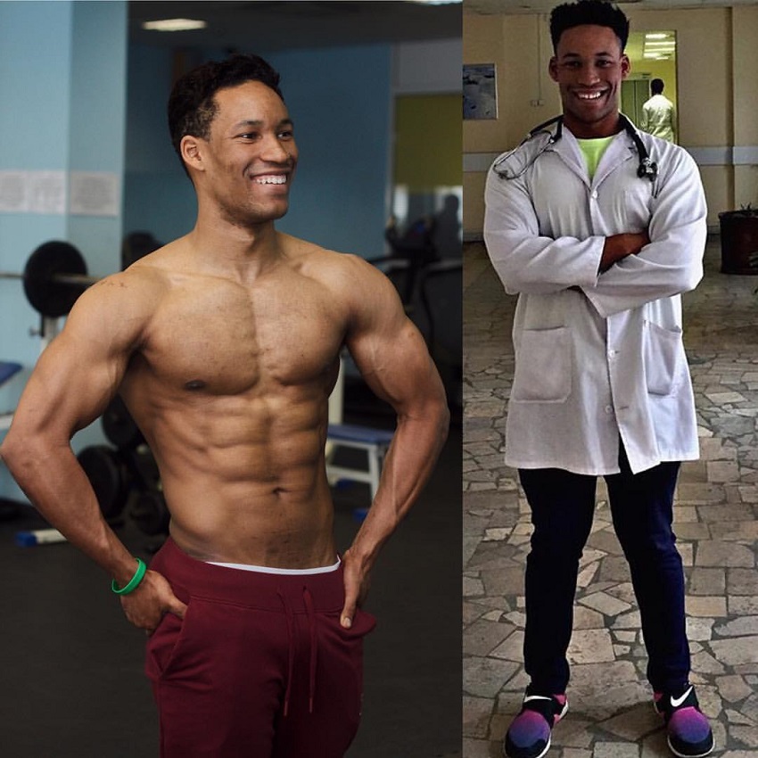 Mike Diamonds shirtless vs in his doctor's uniform