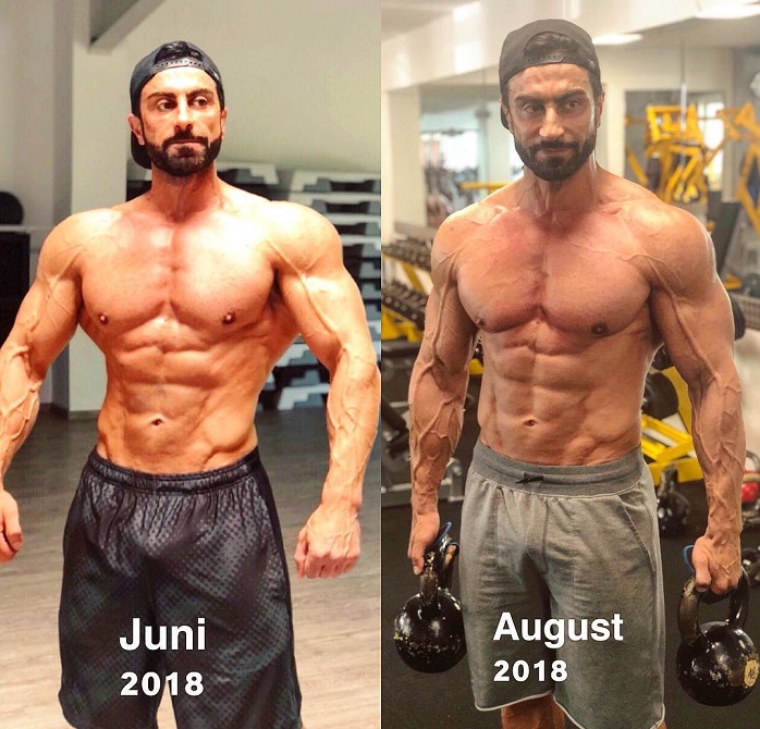 Murat Demir posing in two different pictures, showcasing his transformation over the course of two months