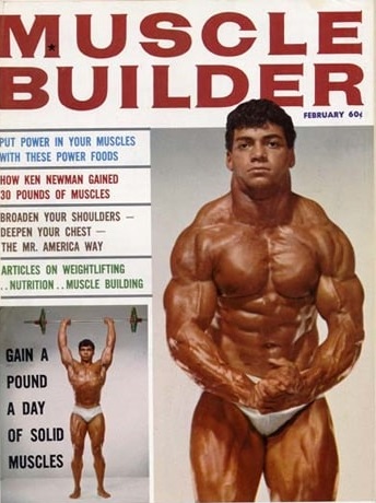 Harold Poole posing shirtless in a bodybuilding magazine