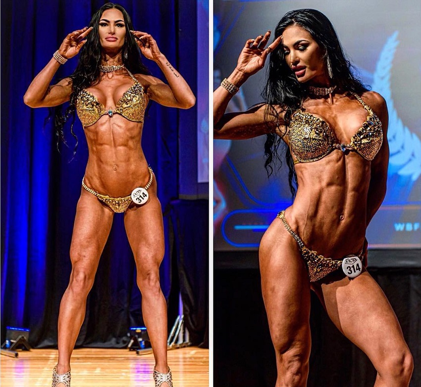 Katelyn Runck standing on the WBFF Fitness stage looking phenomenal