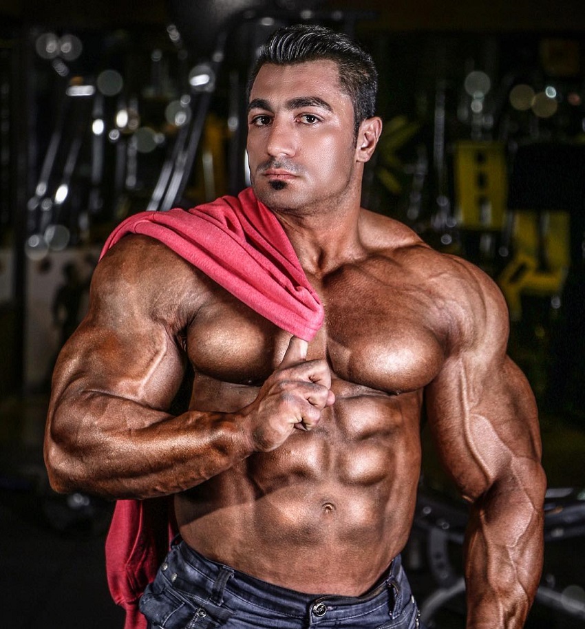 Rouhollah Mirhoseini looking ripped and swole in a photo shoot