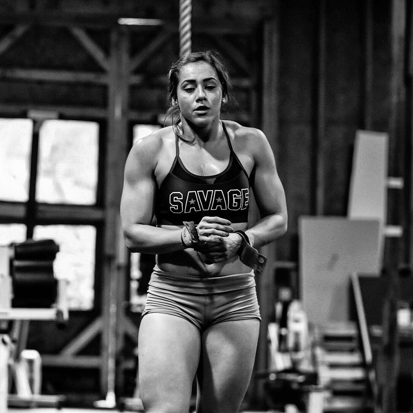 Cristina Bayardelle preparing to do a tough exercise, looking amped up and ready